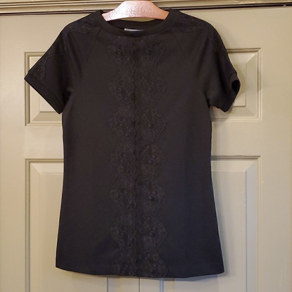 Simontins Says by George Simonton black lace accent short sleeve top